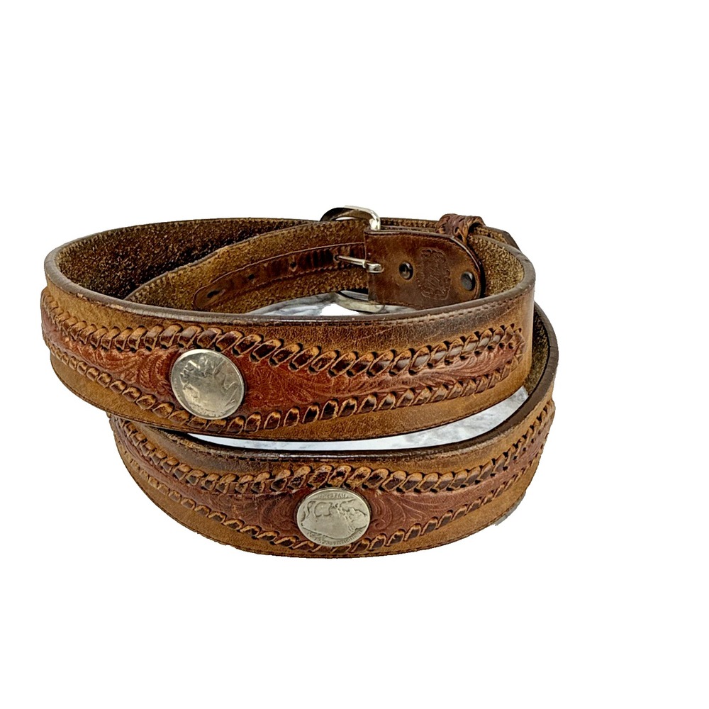 Tony Lama Indian Head Buffalo Nickel Dark Brown Leather Belt Size 42 Western